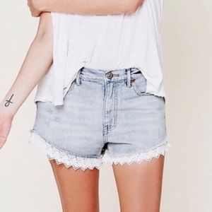Free People Festival Boho Lace Hem Jean Shorts 27